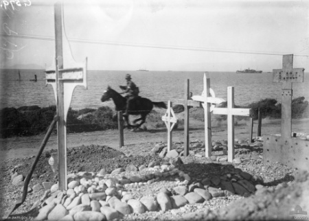 A photo of a dispatch rider, galloping near Anzac Cove